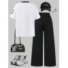 imageSOLY HUX Girls Sporty Outfits Number Graphic Jersey Shirt and Baggy Sweatpants Suit 2 Piece SetBlack and White