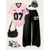 imageSOLY HUX Girls Sporty Outfits Number Graphic Jersey Shirt and Baggy Sweatpants Suit 2 Piece SetPink and Black