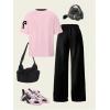 imageSOLY HUX Girls Sporty Outfits Number Graphic Jersey Shirt and Baggy Sweatpants Suit 2 Piece SetPink and Black