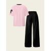 imageSOLY HUX Girls Sporty Outfits Number Graphic Jersey Shirt and Baggy Sweatpants Suit 2 Piece SetPink and Black