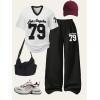 imageSOLY HUX Girls Sporty Outfits Number Graphic Jersey Shirt and Baggy Sweatpants Suit 2 Piece SetWhite Black 79