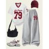 imageSOLY HUX Girls Sporty Outfits Number Graphic Jersey Shirt and Baggy Sweatpants Suit 2 Piece SetWhite Grey 79
