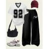 imageSOLY HUX Girls Sporty Outfits Number Graphic Jersey Shirt and Baggy Sweatpants Suit 2 Piece SetWhite and Black