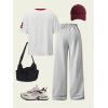 imageSOLY HUX Girls Sporty Outfits Number Graphic Jersey Shirt and Baggy Sweatpants Suit 2 Piece SetWhite and Grey