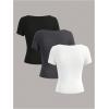 imageSOLY HUX Girls Square Neck Short Sleeve Fitted Tees 3 Packs Basic TShirts Summer TopsBlack Grey White