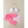 imageSOLY HUX Girls Summer Swimsuit Set Floral Halter Triangle Bikini Set with Wrap Skirts BeachwearPink and White