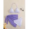 imageSOLY HUX Girls Summer Swimsuit Set Floral Halter Triangle Bikini Set with Wrap Skirts BeachwearPurple and White