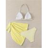 imageSOLY HUX Girls Summer Swimsuit Set Floral Halter Triangle Bikini Set with Wrap Skirts BeachwearYellow and White