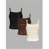 imageSOLY HUX Girls Tank Tops 3 Packs Cute Ruched Spaghetti Strap Camisole Slim Fit UndershirtsApricot Brown Black