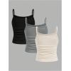 imageSOLY HUX Girls Tank Tops 3 Packs Cute Ruched Spaghetti Strap Camisole Slim Fit UndershirtsBeige Grey Black