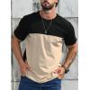 imageSOLY HUX Mens Color Block Graphic Tees Print Short Sleeve Round Neck T Shirt Top Khaki and Black Large