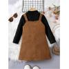 imageSOLY HUX Toddler Girls 2 Piece Outfits Mock Neck Long Sleeve Tee and Button Front Overall Dress SetMulticolor