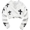 imageSOLY HUX Girls Gothic Print Distressed Crop Sweater Long Sleeve Shirts V Neck Knitted PulloversBlack and White