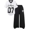 imageSOLY HUX Girls Sporty Outfits Number Graphic Jersey Shirt and Baggy Sweatpants Suit 2 Piece SetBlack and White
