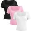 imageSOLY HUX Girls Square Neck Short Sleeve Fitted Tees 3 Packs Basic TShirts Summer TopsWhite Pink Black