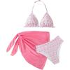 imageSOLY HUX Girls Summer Swimsuit Set Floral Halter Triangle Bikini Set with Wrap Skirts BeachwearPink and White