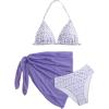 imageSOLY HUX Girls Summer Swimsuit Set Floral Halter Triangle Bikini Set with Wrap Skirts BeachwearPurple and White