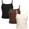 imageSOLY HUX Girls Tank Tops 3 Packs Cute Ruched Spaghetti Strap Camisole Slim Fit UndershirtsApricot Brown Black