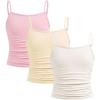 imageSOLY HUX Girls Tank Tops 3 Packs Cute Ruched Spaghetti Strap Camisole Slim Fit UndershirtsApricot Yellow Pink