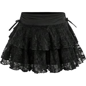 imageSOLY HUX Girls Cute Mini Skirts High Waisted Ruffle Layered Skirts Swing Flowy Skater Tennis SkirtBlack Lace