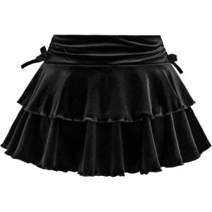 imageSOLY HUX Girls Cute Mini Skirts High Waisted Ruffle Layered Skirts Swing Flowy Skater Tennis SkirtBlack Velvet