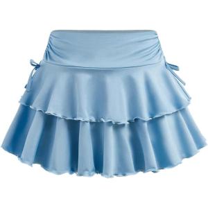 imageSOLY HUX Girls Cute Mini Skirts High Waisted Ruffle Layered Skirts Swing Flowy Skater Tennis SkirtLight Blue