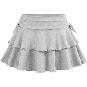 imageSOLY HUX Girls Cute Mini Skirts High Waisted Ruffle Layered Skirts Swing Flowy Skater Tennis SkirtLight Grey