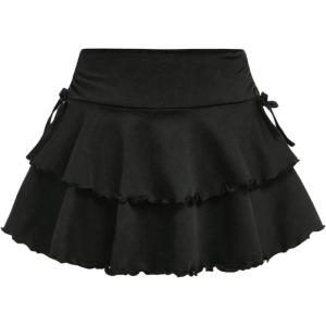 imageSOLY HUX Girls Cute Mini Skirts High Waisted Ruffle Layered Skirts Swing Flowy Skater Tennis SkirtPlain Black