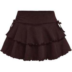 imageSOLY HUX Girls Cute Mini Skirts High Waisted Ruffle Layered Skirts Swing Flowy Skater Tennis SkirtPlain Brown