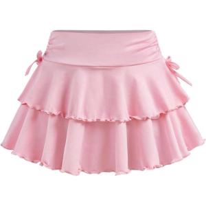 imageSOLY HUX Girls Cute Mini Skirts High Waisted Ruffle Layered Skirts Swing Flowy Skater Tennis SkirtPlain Pink