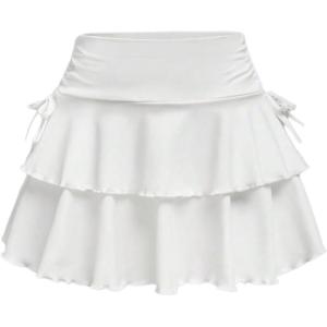 imageSOLY HUX Girls Cute Mini Skirts High Waisted Ruffle Layered Skirts Swing Flowy Skater Tennis SkirtPlain White