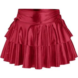 imageSOLY HUX Girls Cute Mini Skirts High Waisted Ruffle Layered Skirts Swing Flowy Skater Tennis SkirtPure Red