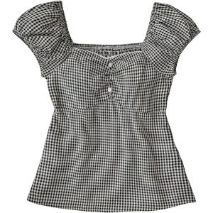 imageSOLY HUX Girls Gingham Tops Y2K Cute Blouse Summer Sweetheart Neck Shirts Aesthetic ClothesBlack Plaid