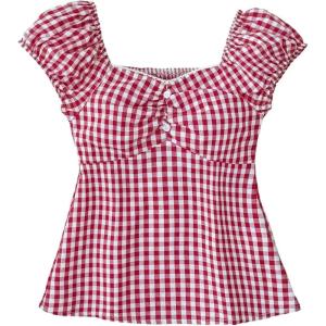 imageSOLY HUX Girls Gingham Tops Y2K Cute Blouse Summer Sweetheart Neck Shirts Aesthetic ClothesRed and White