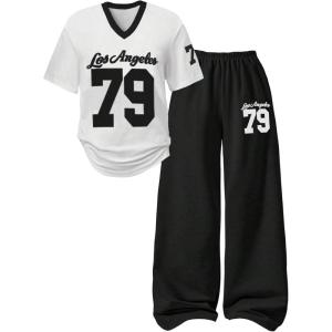 imageSOLY HUX Girls Sporty Outfits Number Graphic Jersey Shirt and Baggy Sweatpants Suit 2 Piece SetWhite Black 79