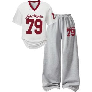 imageSOLY HUX Girls Sporty Outfits Number Graphic Jersey Shirt and Baggy Sweatpants Suit 2 Piece SetWhite Grey 79