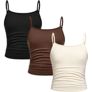 imageSOLY HUX Girls Tank Tops 3 Packs Cute Ruched Spaghetti Strap Camisole Slim Fit UndershirtsApricot Brown Black