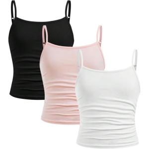 imageSOLY HUX Girls Tank Tops 3 Packs Cute Ruched Spaghetti Strap Camisole Slim Fit UndershirtsLight Pink White Black