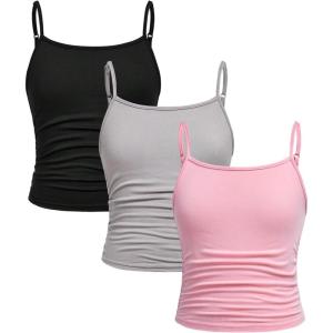 imageSOLY HUX Girls Tank Tops 3 Packs Cute Ruched Spaghetti Strap Camisole Slim Fit UndershirtsPink Grey Black