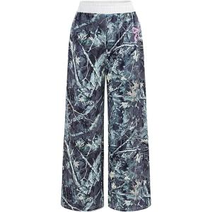 imageSOLY HUX Girls Y2k Camo Sweatpants Elastic Waist Wide Leg Baggy Pants with Pockets StreetwearOlive Green Maple Leaf