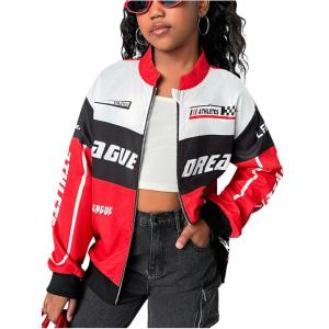 imageSOLY HUX Girls Zip Up Bomber Jacket Y2k Long Sleeve Racing Motorcycle Outerwear StreetwearRed Multi
