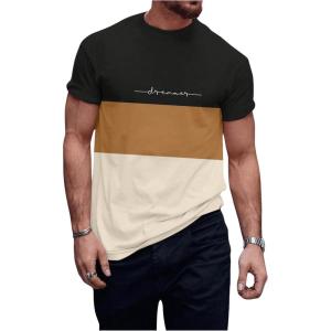 imageSOLY HUX Mens Color Block Graphic Tees Print Short Sleeve Round Neck T Shirt Top Black and Brown Letter Medium