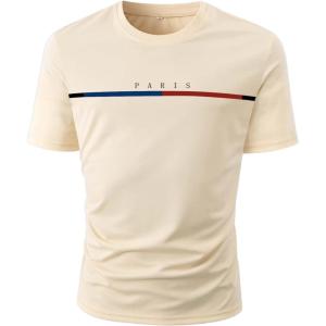 imageSOLY HUX Mens Letter Print Short Sleeve T Shirt Round Neck Summer Casual Tee TopsApricot