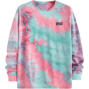 imageSOLY HUX Mens Long Sleeve Shirts Tie Dye Letter Tshirt Crew Neck Casual Tee TopsPink Green Multi