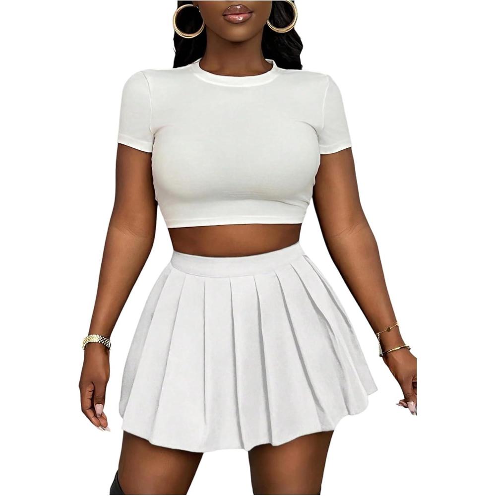 imageSOLY HUX Womens Pleated Mini Skirt High Waisted A Line Going Out Casual SkirtsPlain White