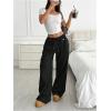 imageSOLY HUX Womens Drawstring Sweatpants Low Rise Baggy Wide Leg Pants with PocketsBlack Letter Patched