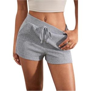 imageSOLY HUX Womens Drawstring High Waisted Shorts Straight Leg Ribbed Knit Lounge Shorts with PocketsSolid Light Grey