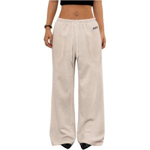 imageSOLY HUX Womens Drawstring Sweatpants Low Rise Baggy Wide Leg Pants with PocketsApricot Letter