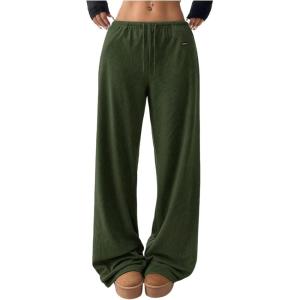 imageSOLY HUX Womens Drawstring Sweatpants Low Rise Baggy Wide Leg Pants with PocketsArmy Green Letter