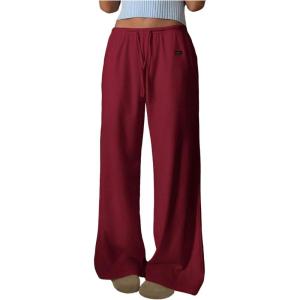 imageSOLY HUX Womens Drawstring Sweatpants Low Rise Baggy Wide Leg Pants with PocketsBurgundy Letter